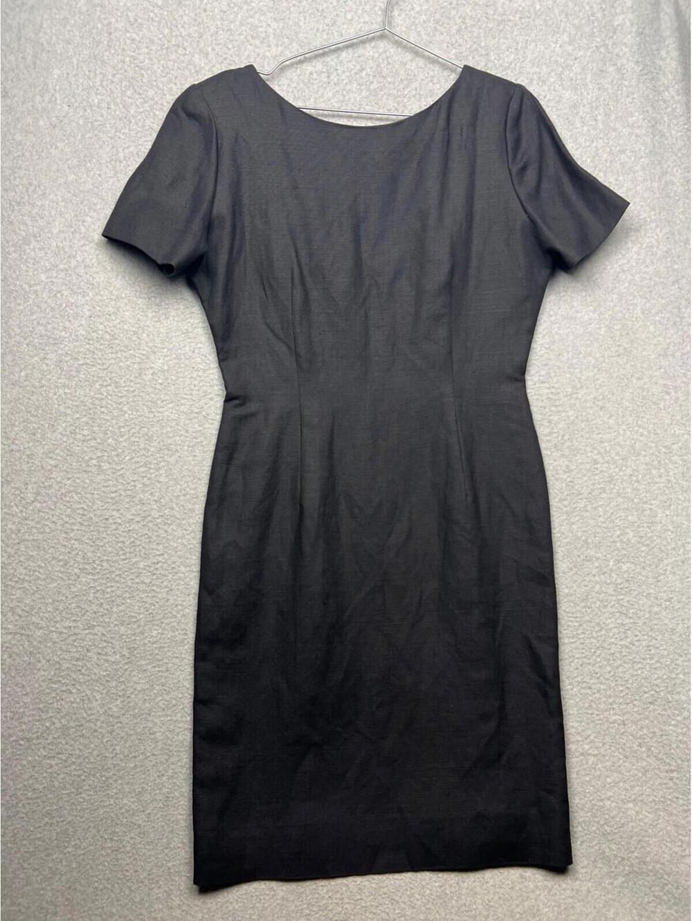 VTG 80s Nipon Boutique Linen Blend Knee Sheath Dress 8 Minimalist Office Work